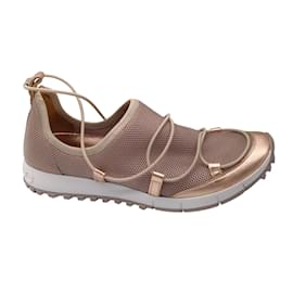 Autre Marque-Jimmy Choo Rose Gold Metallic Leather and Mesh Sneakers-Pink