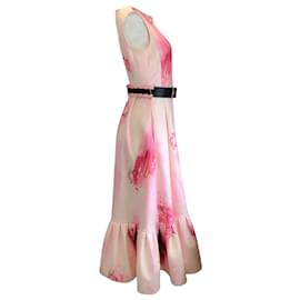 Autre Marque-Leo Lin Pink Isabella Flora Print Belted Sleeveless Midi Dress-Pink