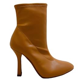 Autre Marque-Casadei Camel Leather Sock Booties-Brown