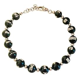 Dolce & Gabbana-DOLCE & GABBANA necklace with large black boules with writings and logo-Black