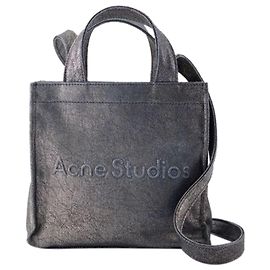 Mini Bolsa Lunar Shopper - Acne Studios - Couro - Prata/Azul Prata Metálico
