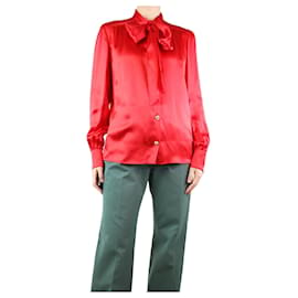 Gucci-Blusa de cetim vermelha - tamanho UK 10-Vermelho