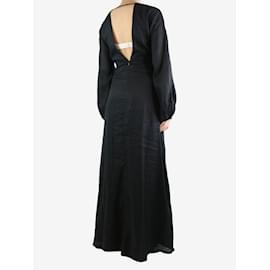 Autre Marque-Robe longue en lin noire à encolure en V - taille S-Noir