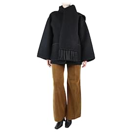 Totême-Jaqueta preta drapeada com franjas mistura de lã - tamanho Reino Unido 12-Preto