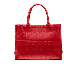 Dior-Dior Red Medium Oblique Buchtasche aus geprägtem Leder-Rot