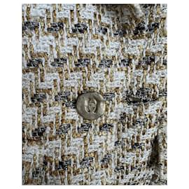 Chanel-CC Buttons Shimmering Tweed Jacket-Cream