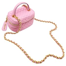 Moschino-Rosafarbene Umhängetasche aus gestepptem Leder / Makeup Tasche-Pink