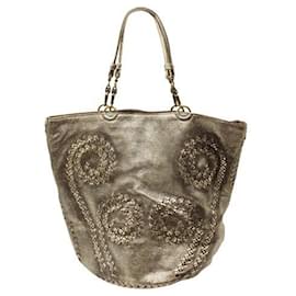Bottega Veneta-Vintage Golden Bucket Bag with Woven Elements-Golden,Metallic