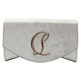 Christian Louboutin Silberne Mini-Clutch mit Metallic-Glitzer/ Schultertasche Silber Metallisch