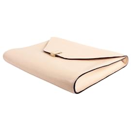 Valextra-Metallic Nude Leather Envelope Clutch-Flesh