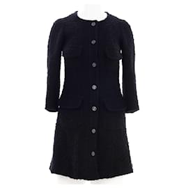 Chanel-Veste / Manteau en tweed noir avec boutons CC-Noir