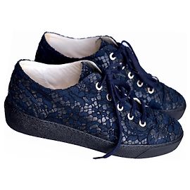 Chanel baskets / chaussures de tennis à lacets logo CC Bleu