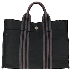 Hermès-HERMES Fourre Tout Hand Bag Canvas Gray Black Auth 65311-Black,Grey
