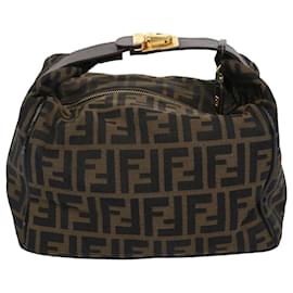 Fendi-FENDI Zucca Canvas Vanity Cosmetic Pouch Brown Black Auth 65535-Brown,Black