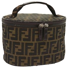 Fendi-FENDI Zucca Canvas Vanity Cosmetic Pouch Brown Auth ac2711-Brown