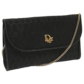 Christian Dior-Christian Dior Honeycomb Canvas Chain Shoulder Bag Black Auth am5692-Black