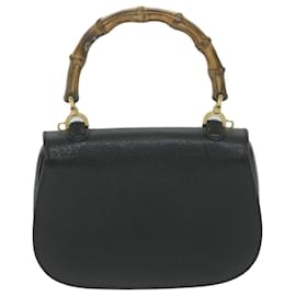 Gucci-GUCCI Bamboo Hand Bag Leather Black 002 1186 Auth am5765-Black