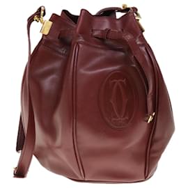 Cartier-CARTIER Shoulder Bag Leather Wine Red Auth 65776-Other