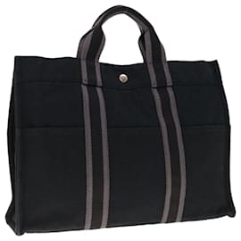 Hermès-HERMES Fourre Tout MM Hand Bag Canvas Gray Black Auth ai762-Black,Grey