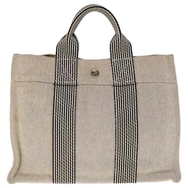 Hermès-HERMES New Fourre Tout Hand Bag Canvas Gray Auth 65310-Grey