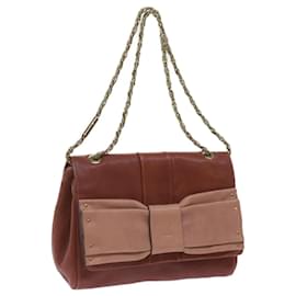 Chloé-Chloe Ribbon Chain Shoulder Bag Leather Brown Auth yk10580-Brown