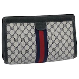 Gucci-GUCCI GG Supreme Sherry Line Clutch Bag PVC Navy Red 37 014 2125 auth 65745-Red,Navy blue