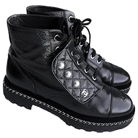 Chanel-Combat boots with pearls-Black