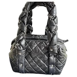 Chanel-Quilted bowling bag with chain-Black