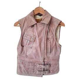 Belstaff-Belstaff Black Prince line weatherproof leather women jacket vest biker racer-Pink