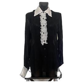 ANNA SUI gerüschte Lyocell-Georgette-Bluse Schwarz