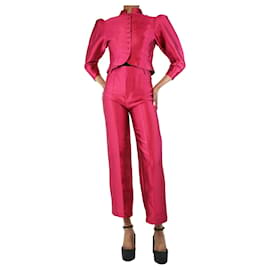 Autre Marque-Pink puff shoulder satin top and trousers set - size S-Pink