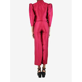 Autre Marque-Pink puff shoulder satin top and trousers set - size S-Pink