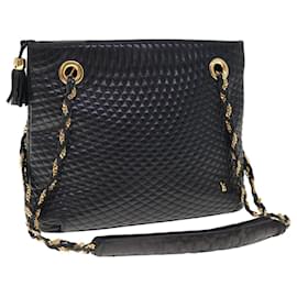 Bally-BALLY Quilted Chain Shoulder Bag Leather Black Auth am5699-Black
