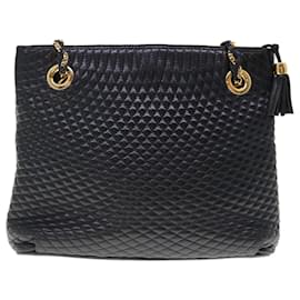 Bally-BALLY Quilted Chain Shoulder Bag Leather Black Auth am5699-Black