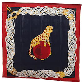 Cartier-CARTIER PANTHERE Scarf Silk Red Auth 65279-Red