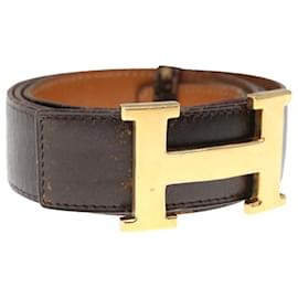 Hermès-HERMES Constance Belt Leather 35.4"" Dark Brown Auth am5720-Dark brown