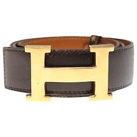Hermès-HERMES Constance Belt Leather 35.4"" Dark Brown Auth am5720-Dark brown
