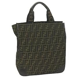 Fendi-FENDI Borsa a mano in tela Zucca Nero Marrone Auth am5749-Marrone,Nero