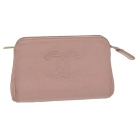 Chanel-CHANEL Cosmetic Pouch Caviar Skin Pink CC Auth am5668-Pink