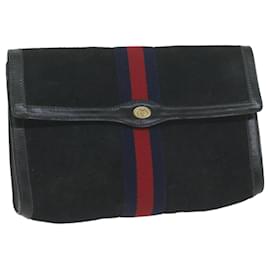 Gucci-GUCCI Sherry Line Clutch Bag Suede Black Red Navy 37 014 3088 auth 65806-Black,Red,Navy blue
