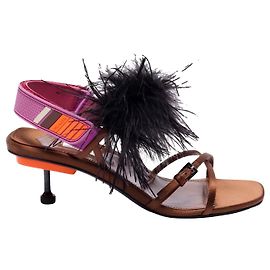 Sandales Slingback Prada à Plumes et Tiras Croisées Noir Noir