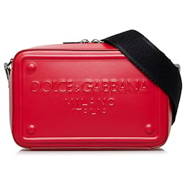 Dolce & Gabbana-Dolce&Gabbana Red Embossed Logo Crossbody Bag-Red