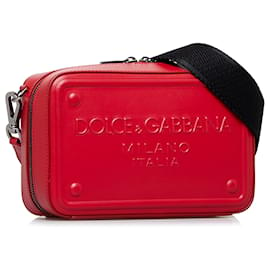 Dolce & Gabbana-Dolce&Gabbana Bolso bandolera rojo con logo en relieve-Roja