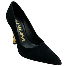 Autre Marque-Kat Maconie Sapatos Lydia de camurça preta com salto com corrente dourada-Preto