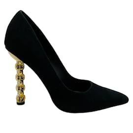 Autre Marque-Zapatos de tacón Lydia de ante negro de Kat Maconie con tacón de cadena dorada-Negro