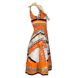 Autre Marque-Salvatore Piccione Vestido de algodón con estampado de cebra multicolor naranja-Naranja
