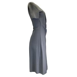 Autre Marque-Armani Collezioni Vestido midi de punto elástico con cuello en V y manga corta en gris carbón-Gris