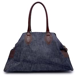 Fendi-Blue Denim and Brown Leather Du Jour Shoulder Bag Tote-Blue
