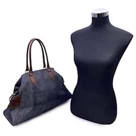 Fendi-Blue Denim and Brown Leather Du Jour Shoulder Bag Tote-Blue
