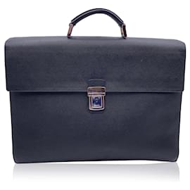 Prada-Black saffiano leather 3 Gussets Briefcase Work Bag-Black